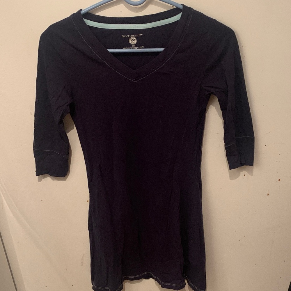 Lovely Sentiments Pure Cotton Navy V-Neck Long Sleeve Dress SZ Small